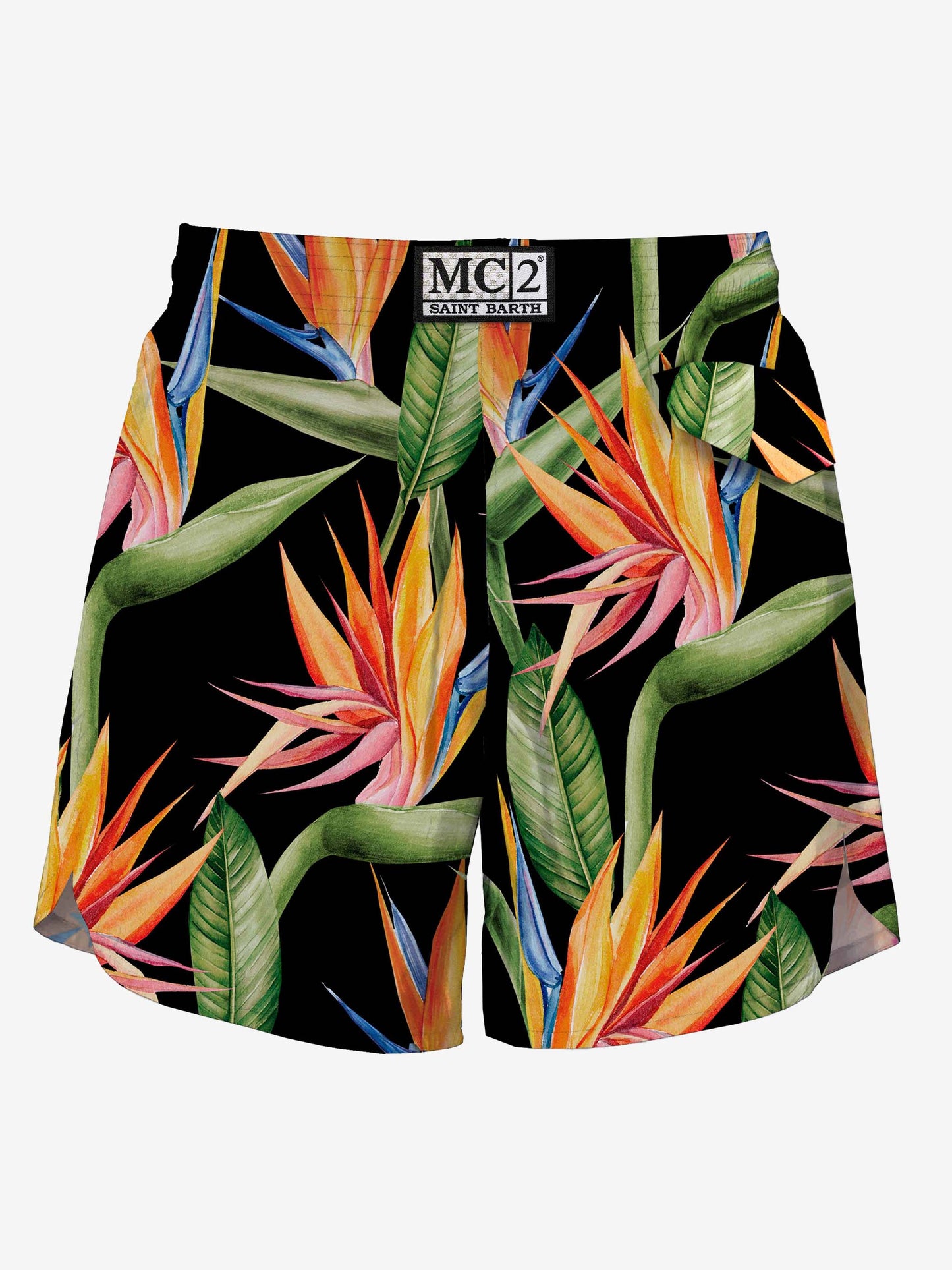 Black Swim Short mid-lenght with flower print - MC2 Saint Barth
