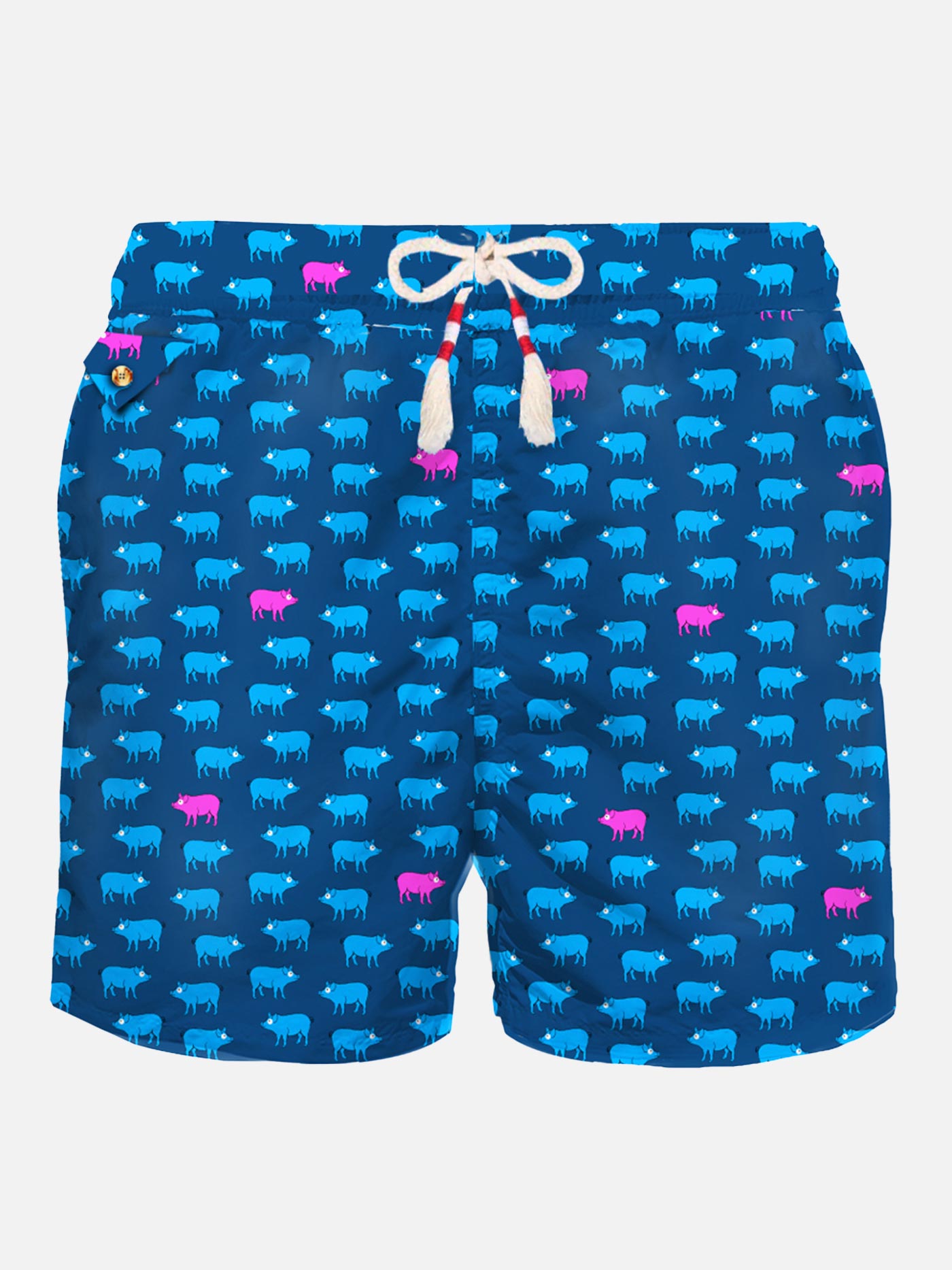 Man light fabric swim shorts with pigs print
