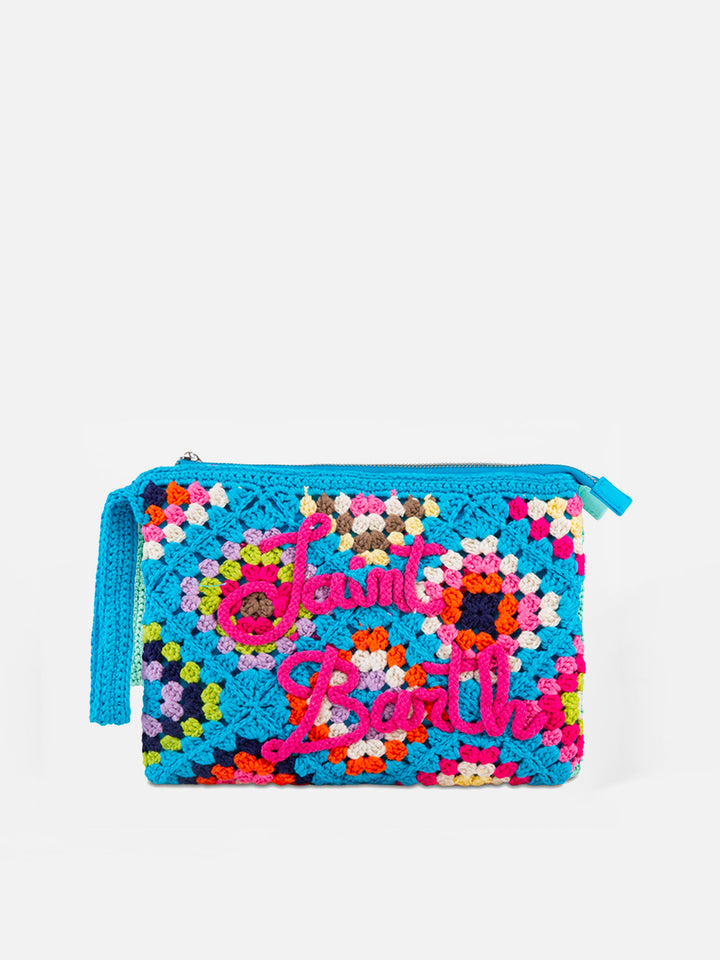 Parisienne light blue crochet pouch bag with Saint Barth embroidery - MC2 Saint Barth