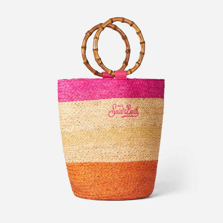 Raffia multicolor bucket bag with bamboo handles - MC2 Saint Barth