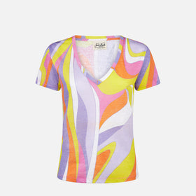 Woman linen t-shirt with wave print - MC2 Saint Barth