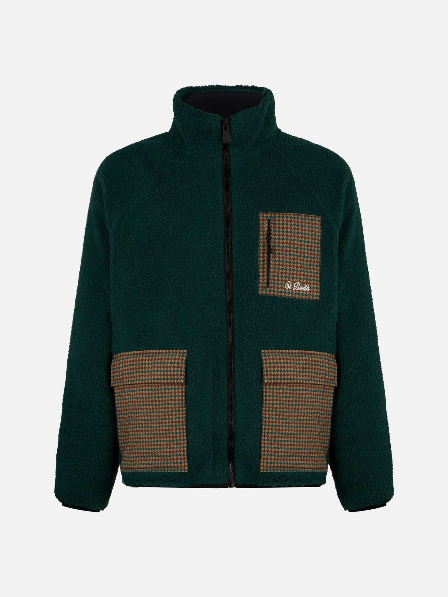 Man green sherpa jacket with check patch pockets - MC2 Saint Barth