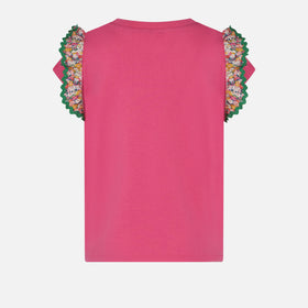 Girl cotton t-shirt with flounce and embroidery - MC2 Saint Barth