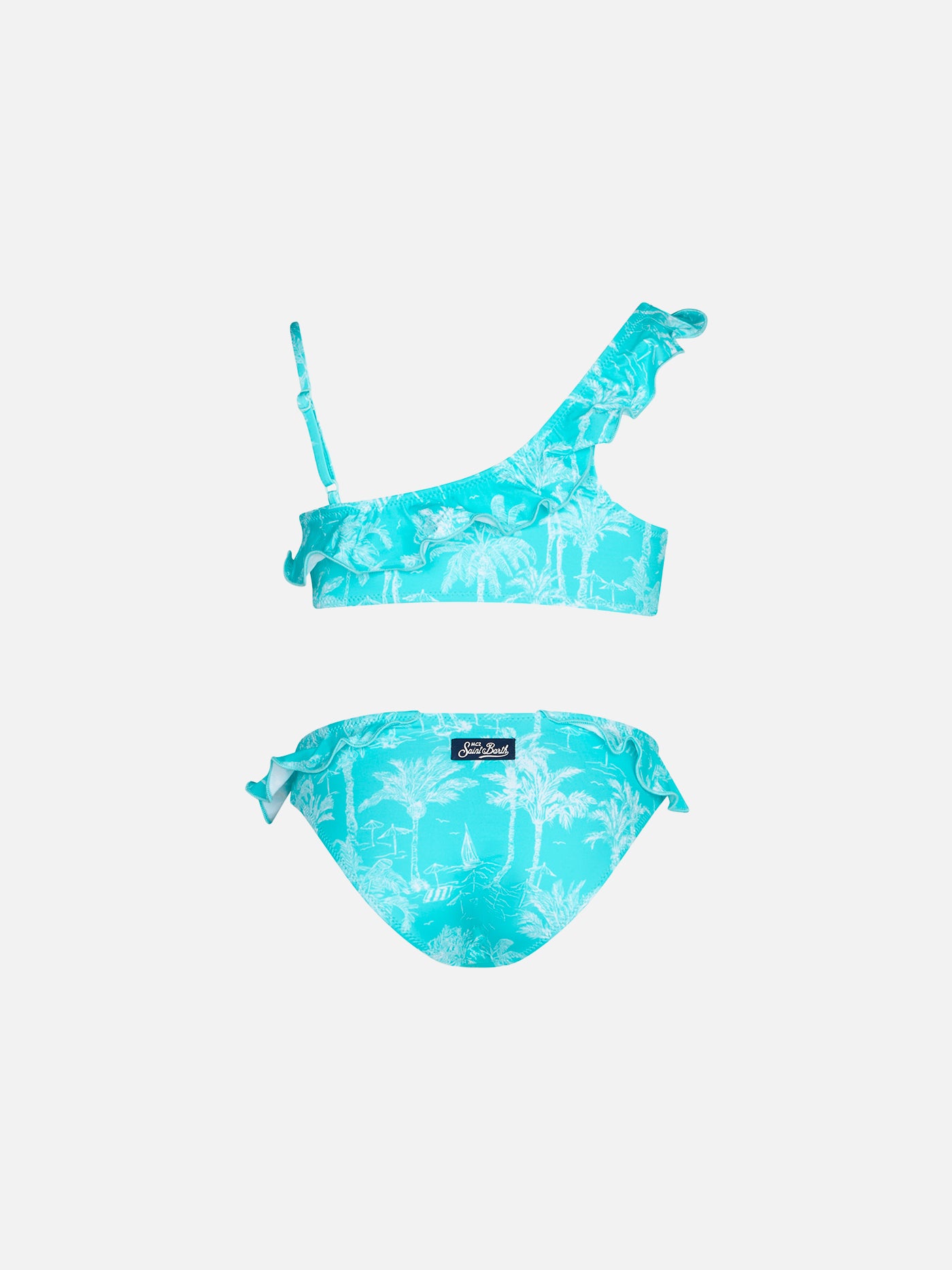 Girl one shoulder toile de jouy ruffled bikini - MC2 Saint Barth