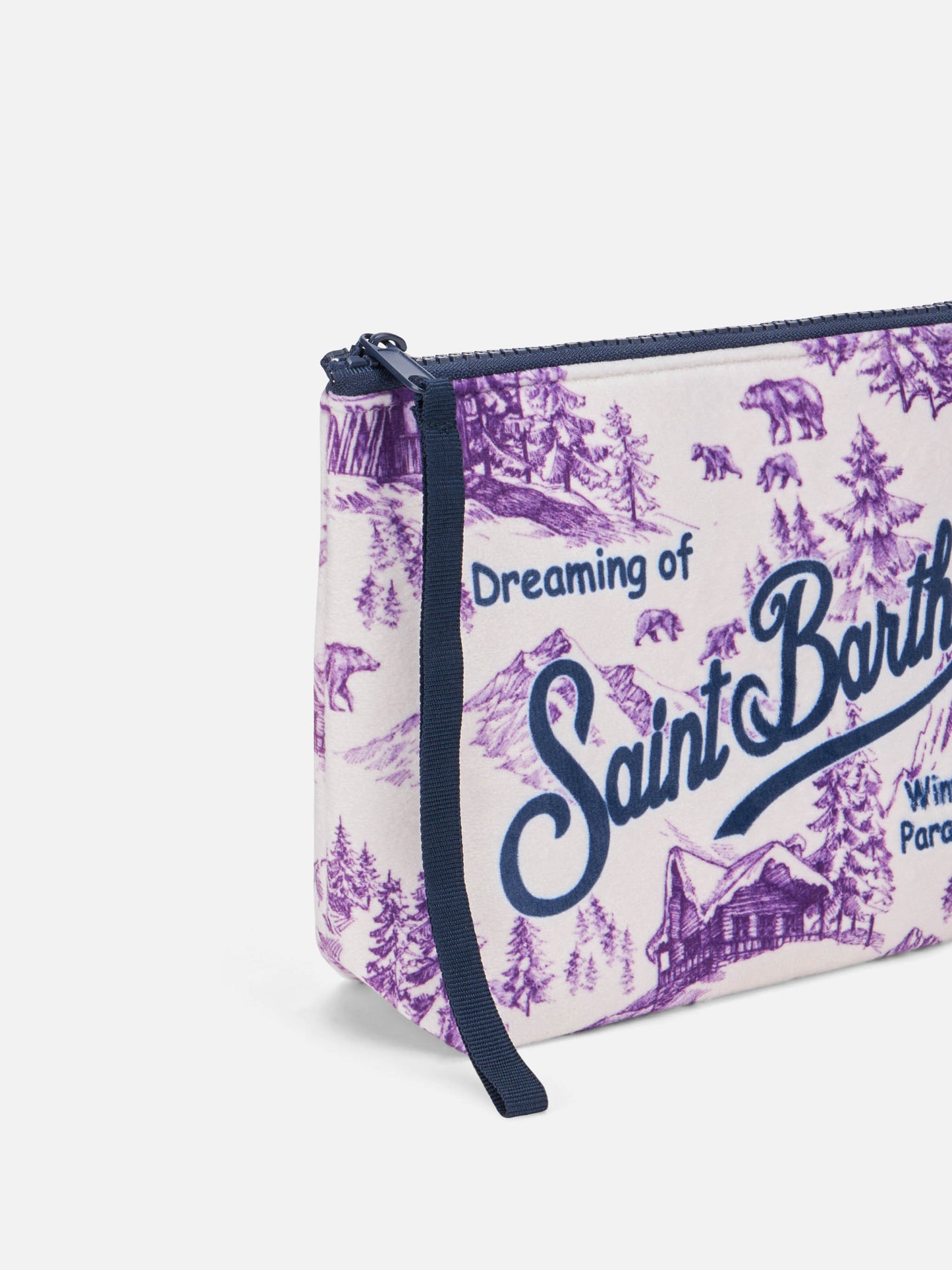 Pochette Aline in tessuto lanoso con stampa toile de jouy invernale