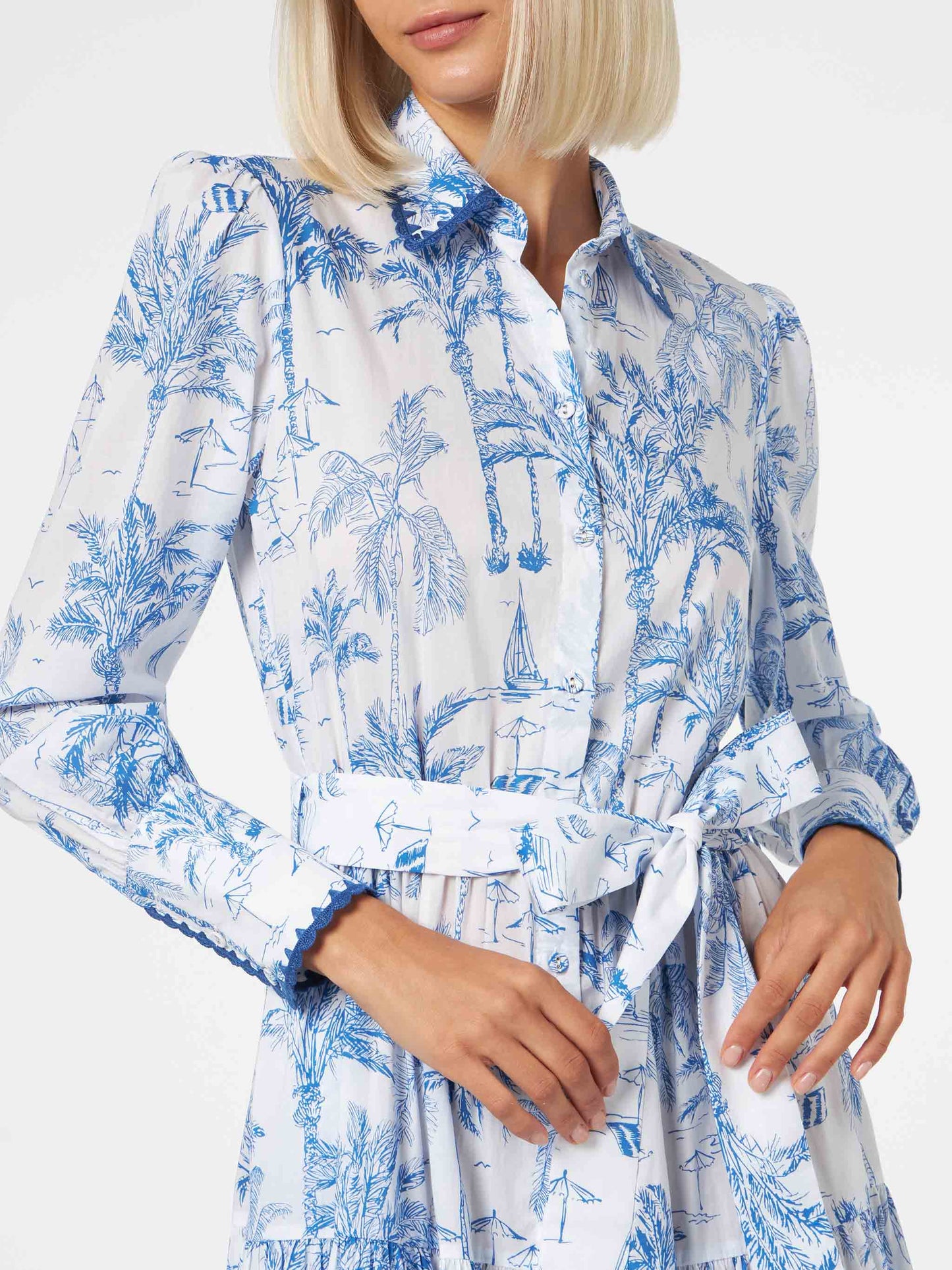 Woman long dress with toile de jouy print