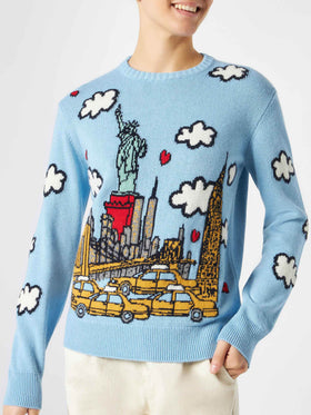 Woman crewneck sweater with New York postcard - MC2 Saint Barth