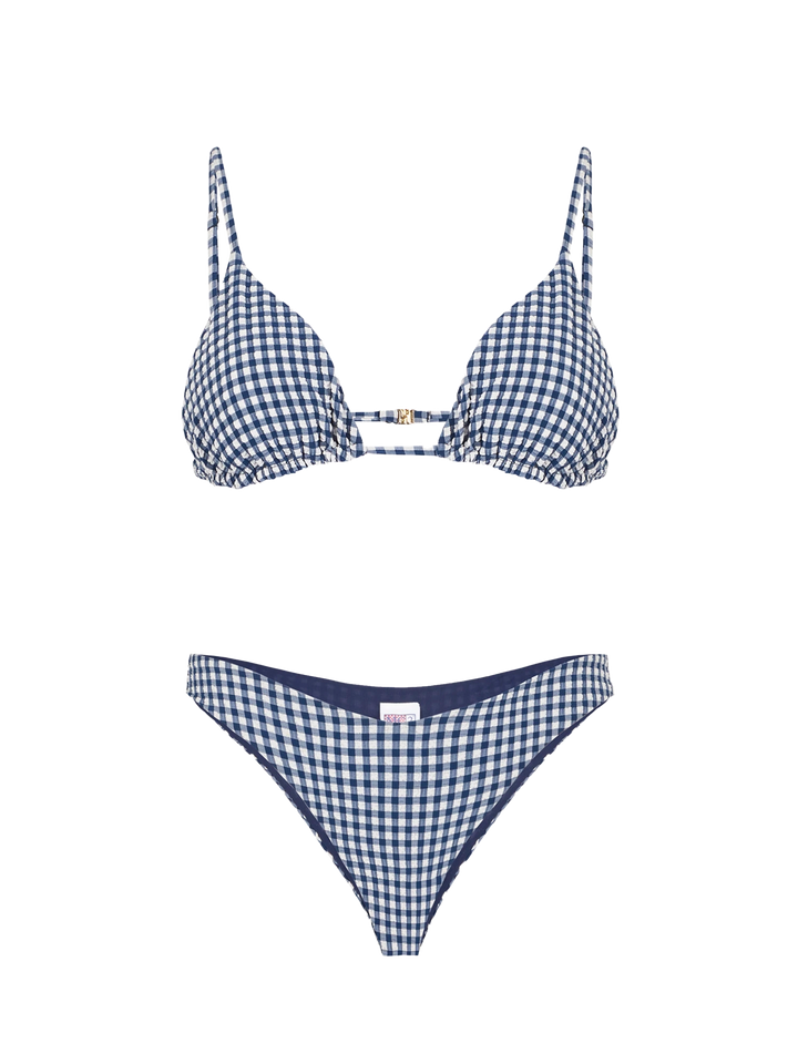 Woman triangle bikini with blue gingham print - MC2 Saint Barth