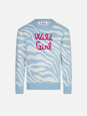 Girl zebra print brushed sweater with Wild Girl embroidery - MC2 Saint Barth