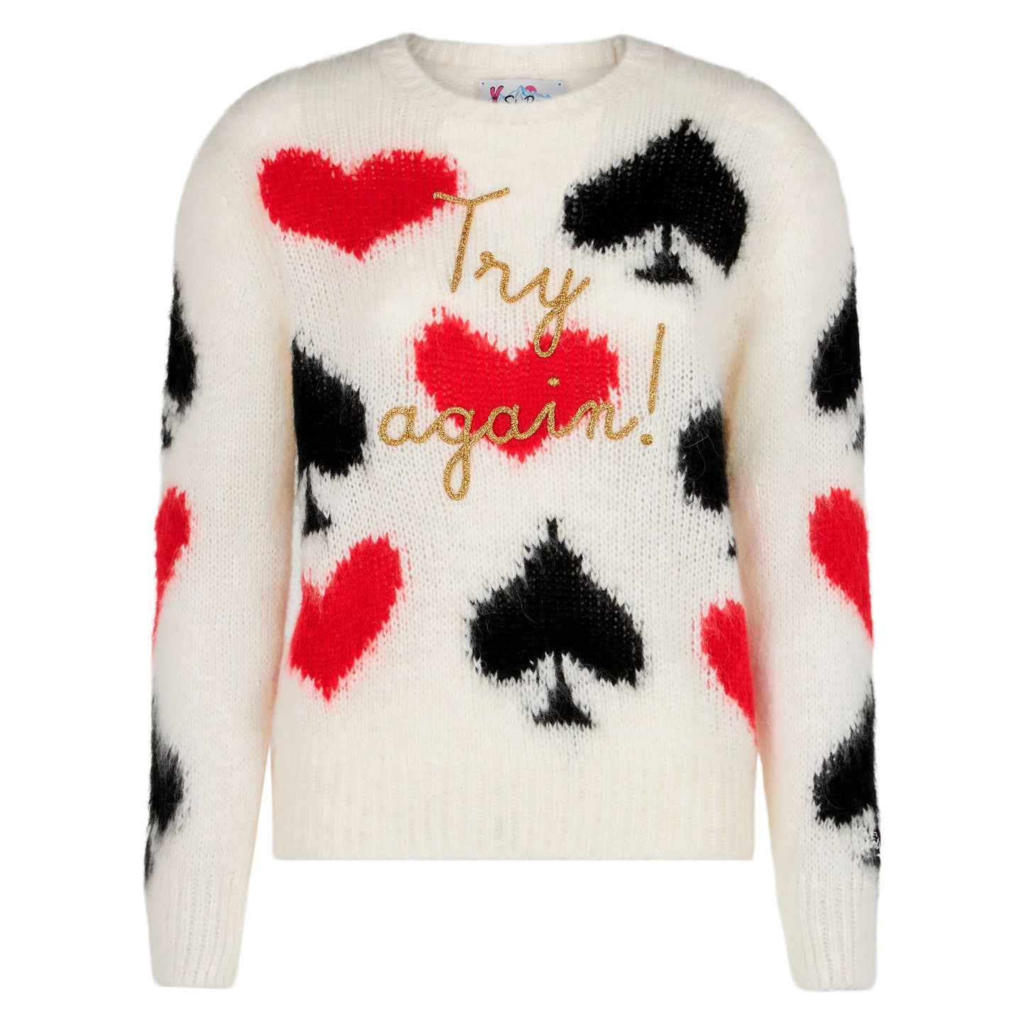 Woman brushed sweater with spades and hearts embroidery - MC2 Saint Barth