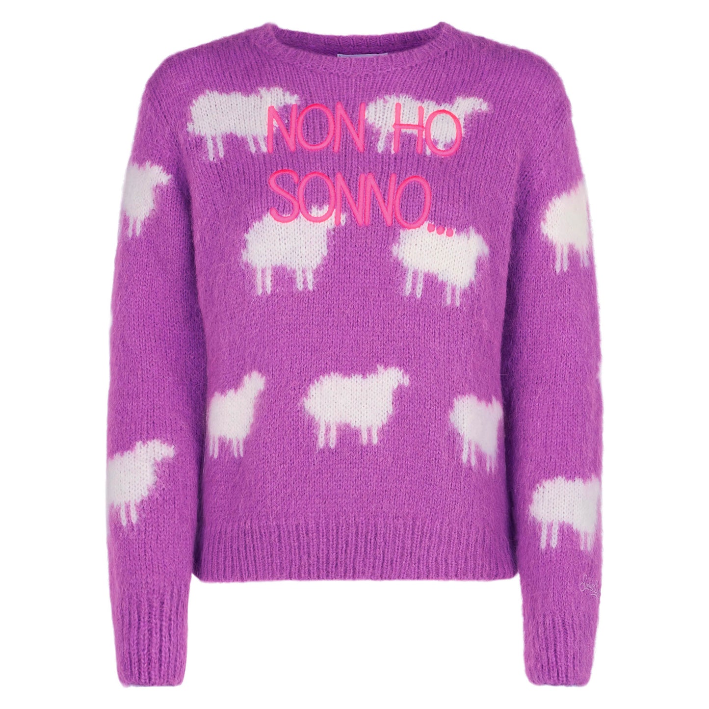 Woman brushed sweater with sheeps and Non ho sonno embroidery - MC2 Saint Barth