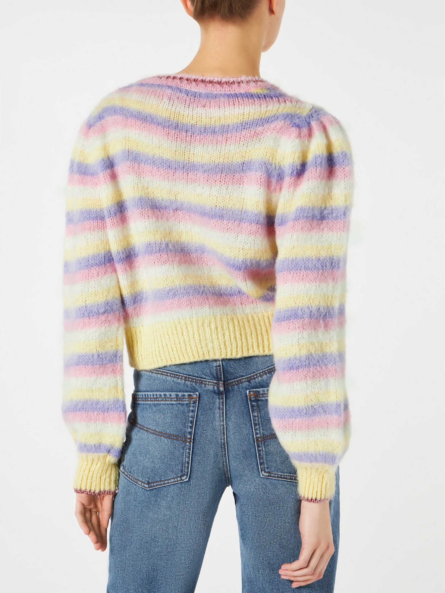 Brushed knit crop cardigan with puff sleeves and lurex details - MC2 Saint Barth