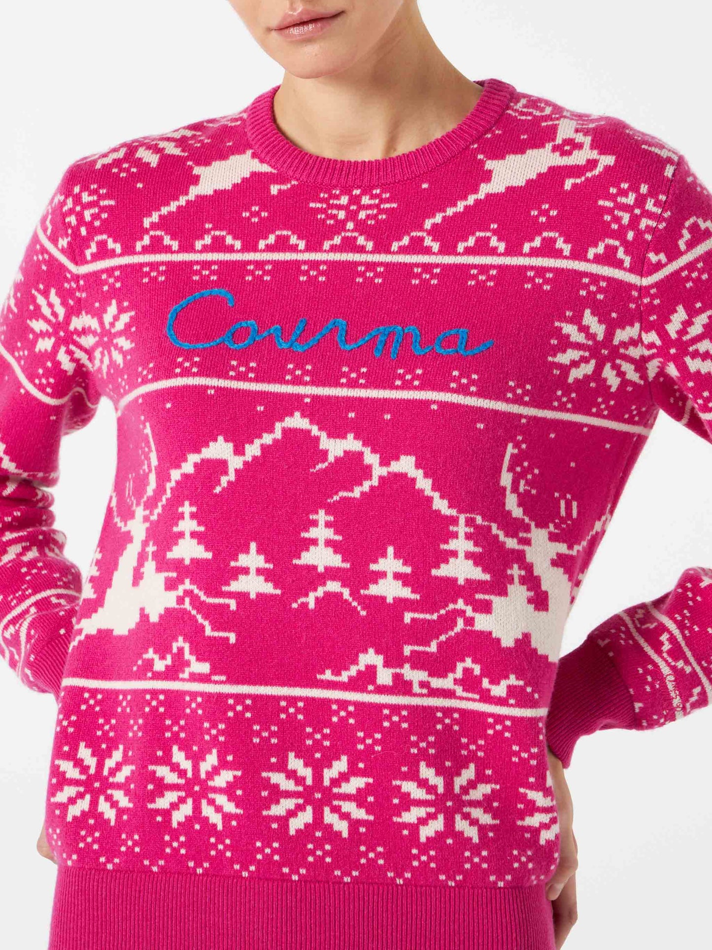 Woman sweater with Norwegian pattern and Courma embroidery - MC2 Saint Barth