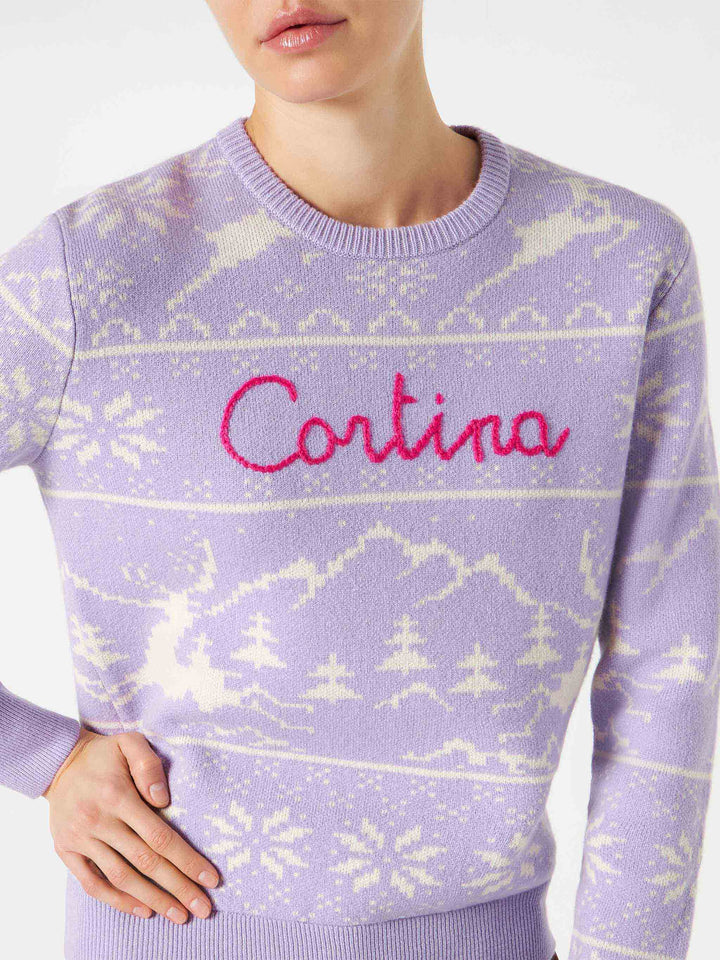 Woman sweater with Norwegian print and Cortina embroidery - MC2 Saint Barth