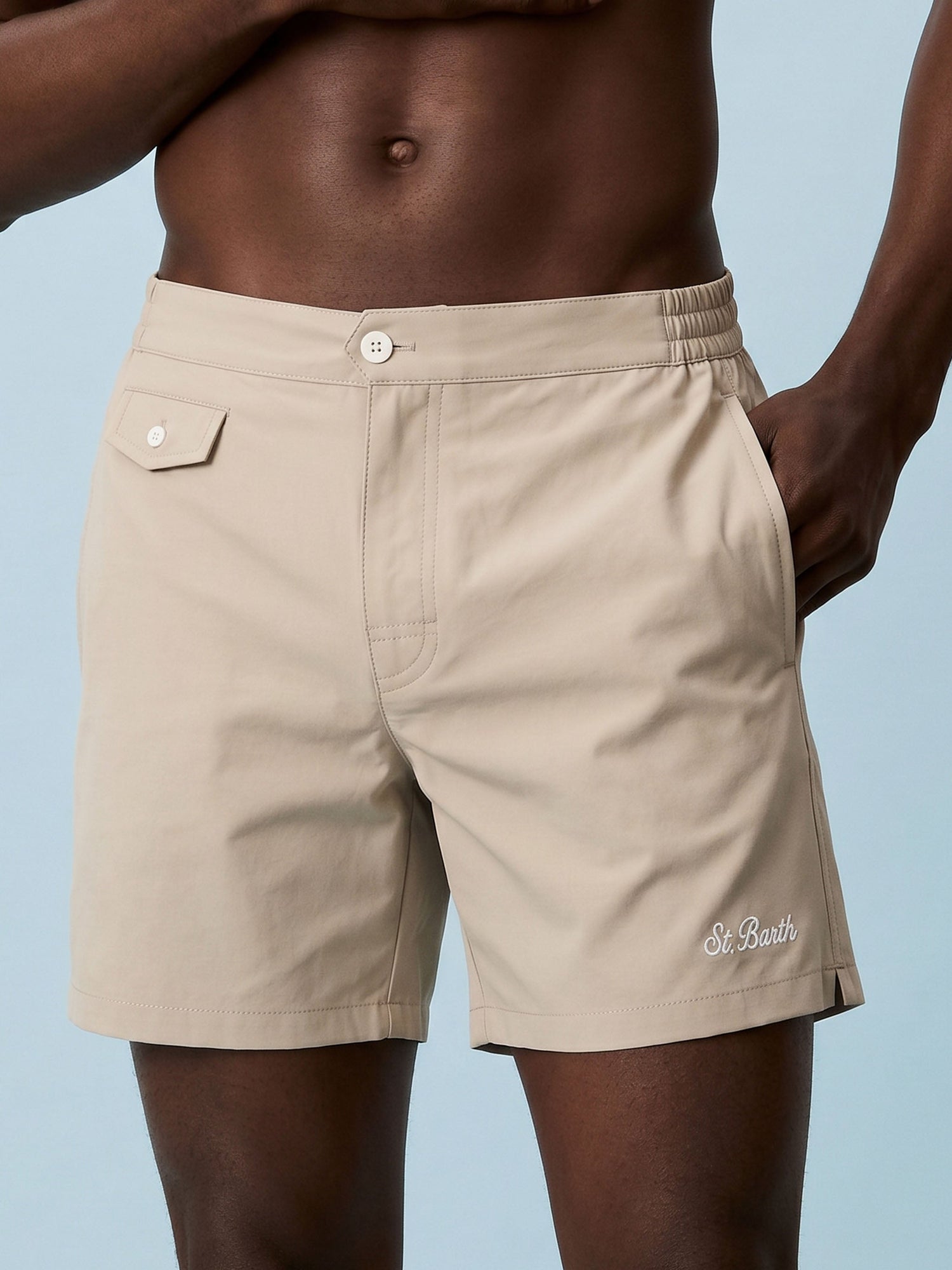 Men Solid Color Stretch Swim Shorts