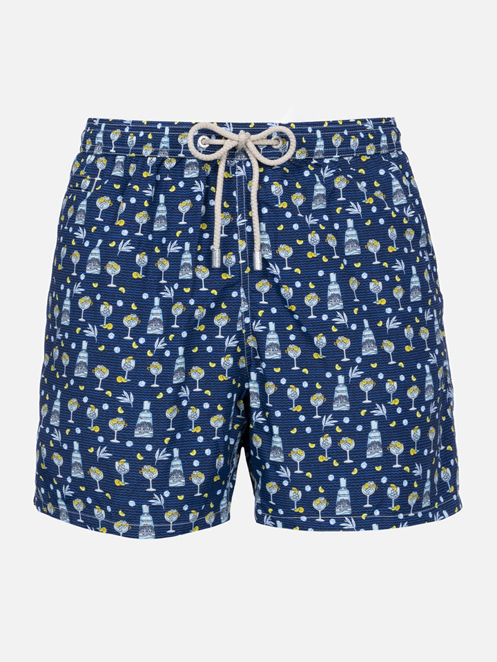 Man lightweight fabric swim-shorts Lighting Micro Fantasy with Gin Mare print | GIN MARE SPECIAL EDITION - MC2 Saint Barth