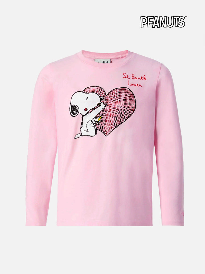 T-shirt Penny in cotone rosa a maniche lunghe con stampa Snoopy e applicazione in strass | PEANUTS SPECIAL EDITION