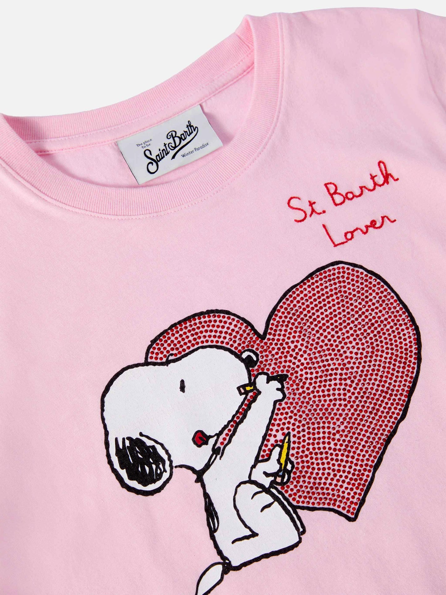 T-shirt Penny in cotone rosa a maniche lunghe con stampa Snoopy e applicazione in strass | PEANUTS SPECIAL EDITION