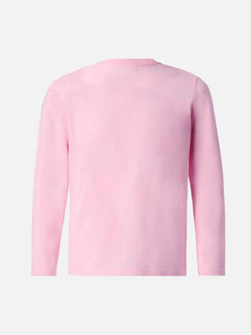 T-shirt Penny in cotone rosa a maniche lunghe con stampa Snoopy e applicazione in strass | PEANUTS SPECIAL EDITION