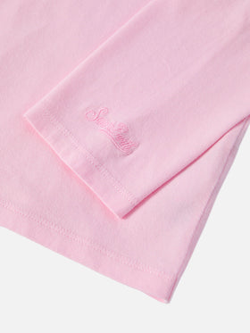 T-shirt Penny in cotone rosa a maniche lunghe con stampa Snoopy e applicazione in strass | PEANUTS SPECIAL EDITION