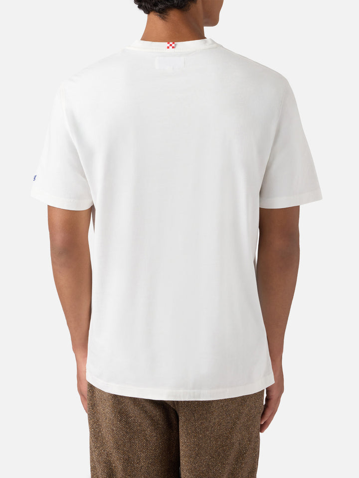 Arnott cotton T-shirt in white with Ce la farò anche sta Vodka embroidery