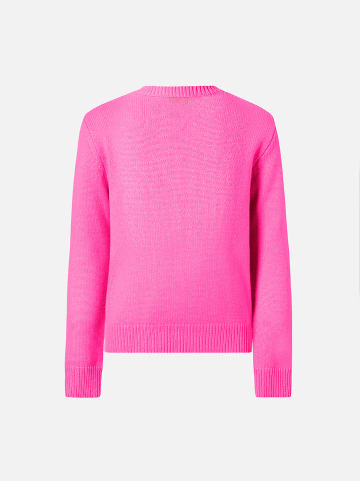 Fluo pinkes Princess Soft-T-Shirt mit Rundhalsausschnitt und Adoro-Jacquardmuster