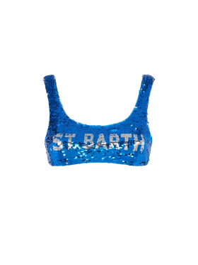 Blue sequined bralette with silver logo - MC2 Saint Barth