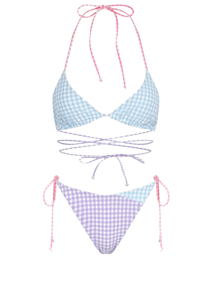Gingham triangle bikini with long laces - MC2 Saint Barth