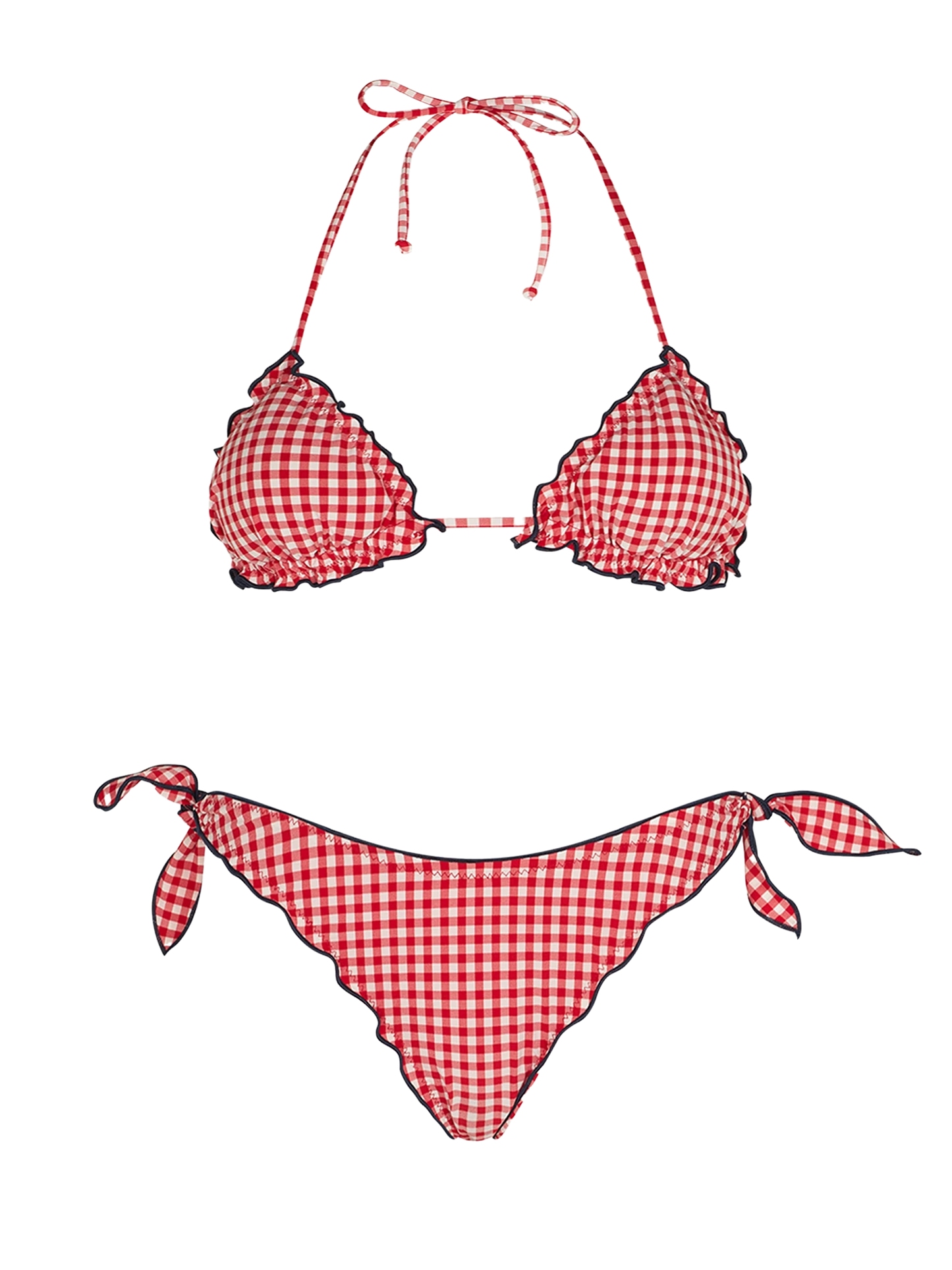 Woman triangle bikini with gingham print