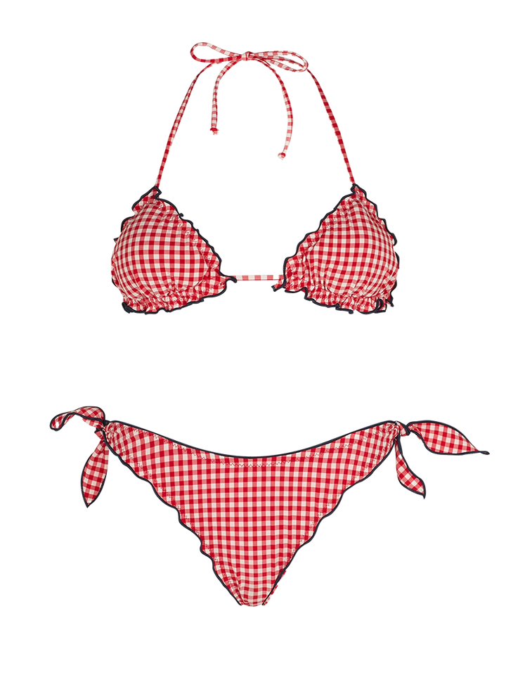 Woman triangle bikini with gingham print