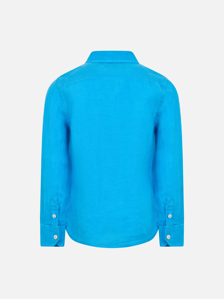 Kid turquoise linen shirt Agnes - MC2 Saint Barth