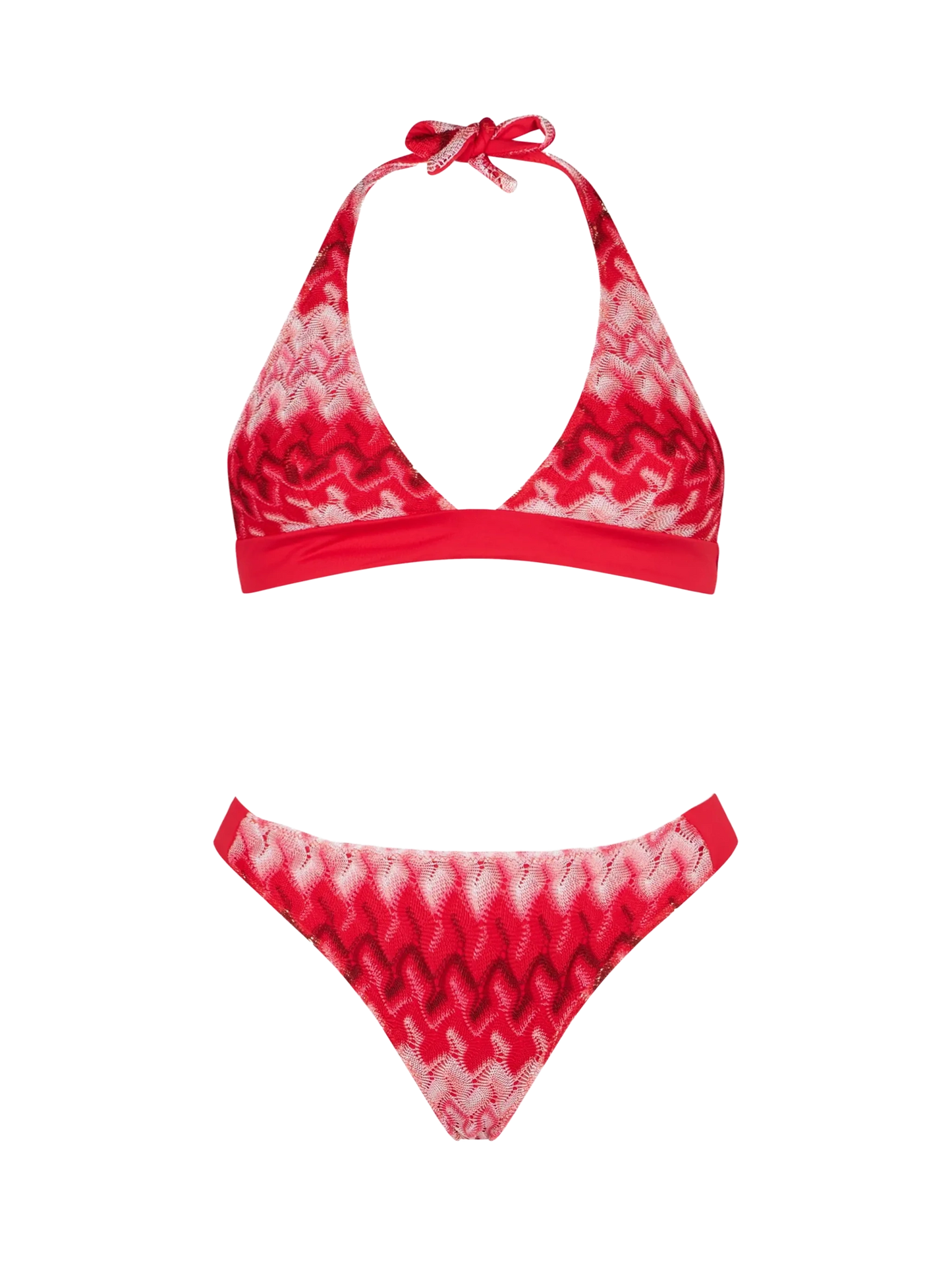 Multicolor red chevron knitted triangle bikini