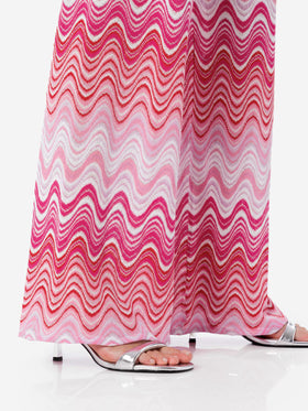 Damen-Hose mit weitem Bein aus Raschelstrick in Rosa Amalia 