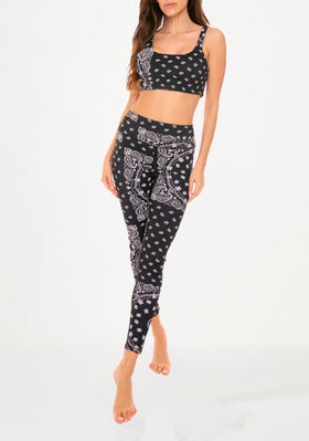 Black bandana printed yoga top and leggings - MC2 Saint Barth