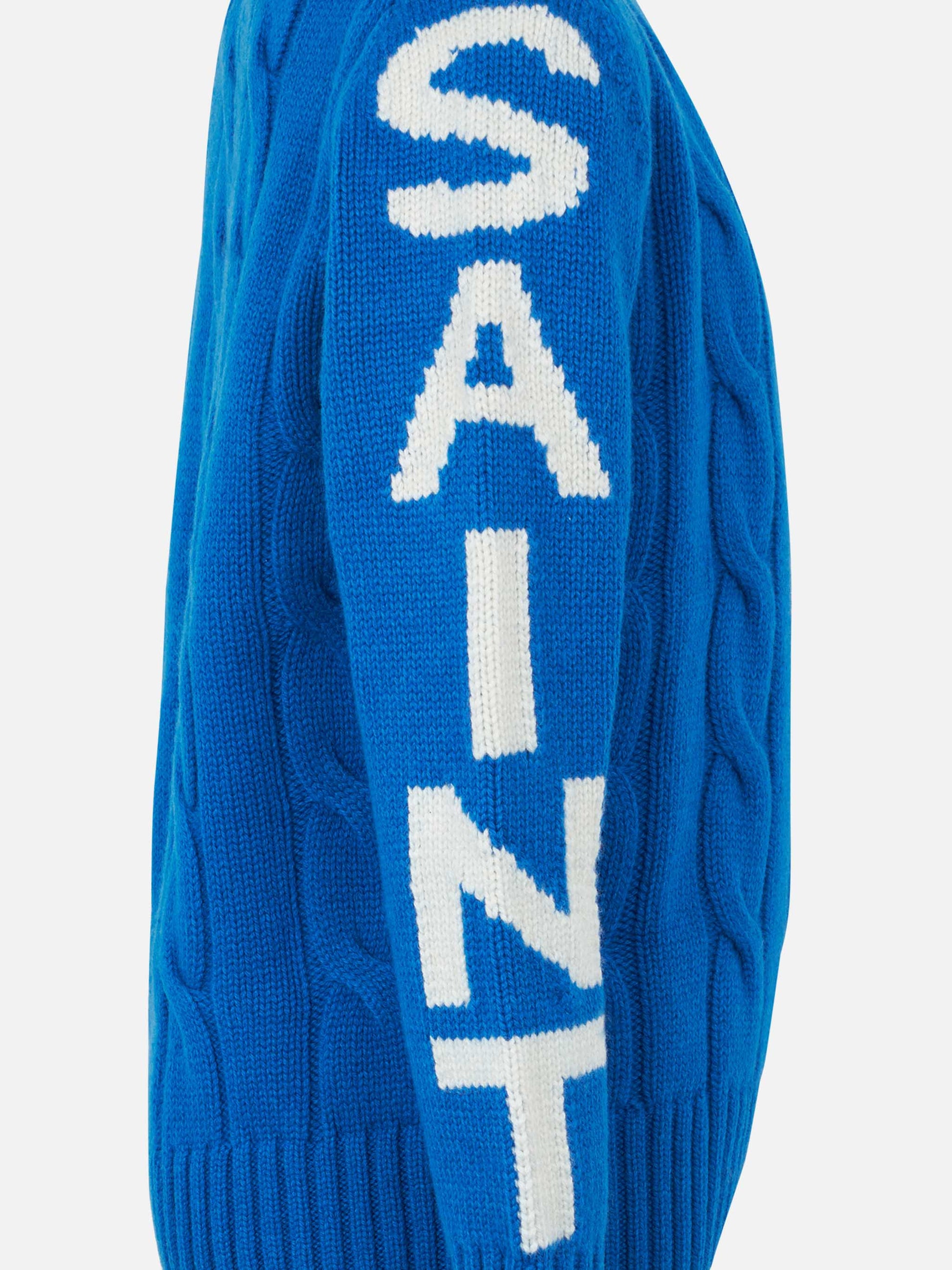 Boy bluette cable knit sweater Bergen Jr. with Saint Moritz jacquard - MC2 Saint Barth