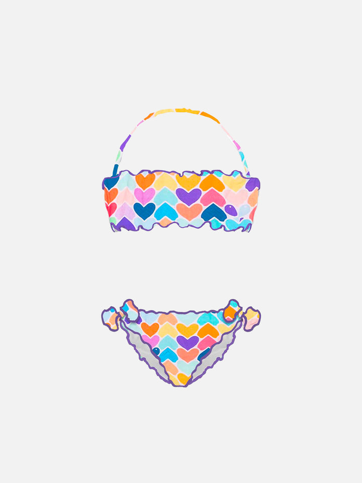 Girl bandeau bikini with multicolor hearts print - MC2 Saint Barth