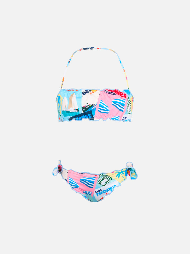 Girl postcard print bandeau classic bikini Emy - MC2 Saint Barth