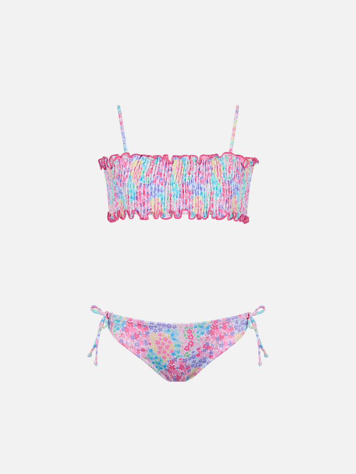 Girl smocked point embroidery bikini Tilly with flower print - MC2 Saint Barth
