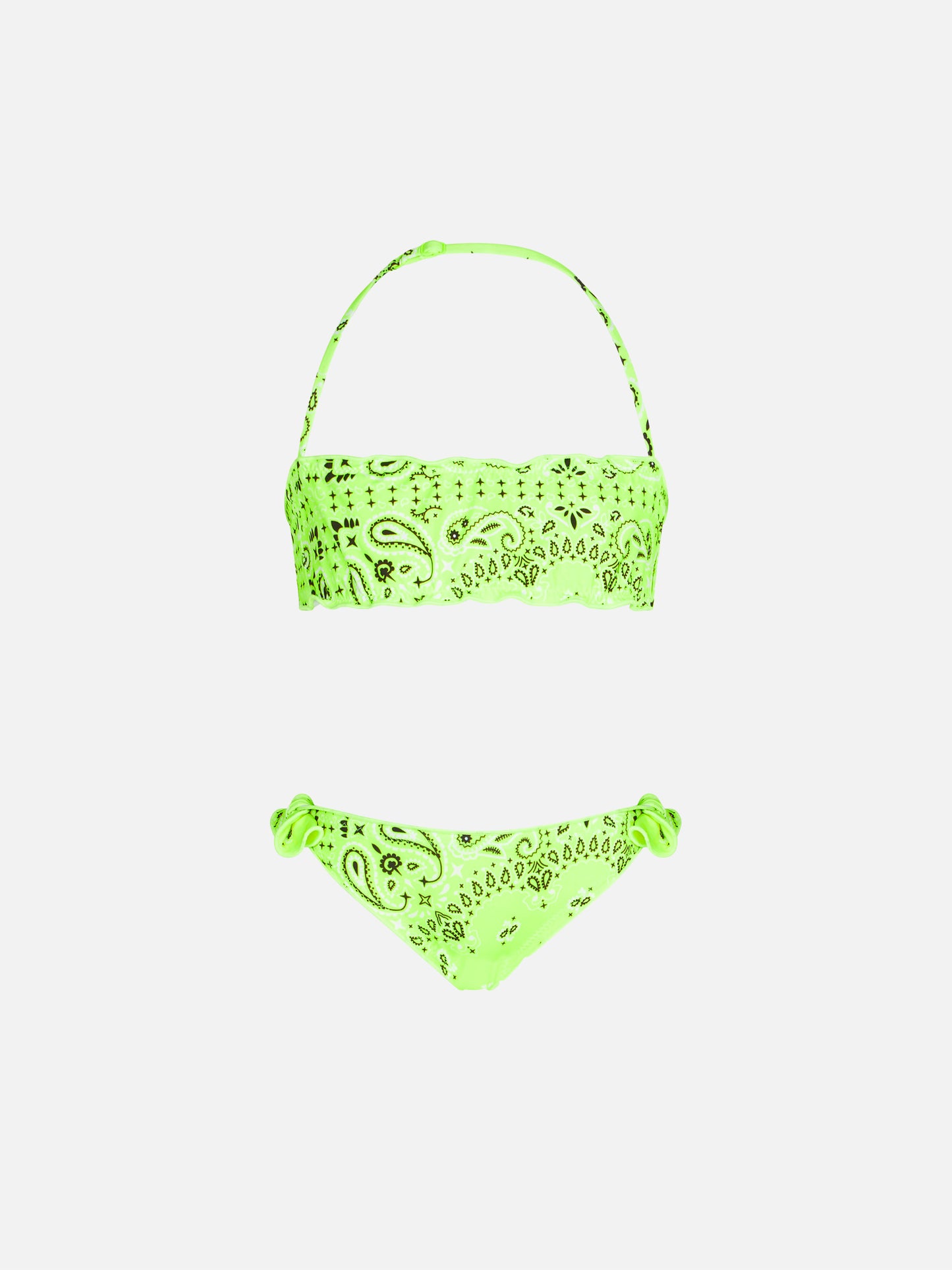 Girl bandeau bikini with fluo yellow bandanna print - MC2 Saint Barth
