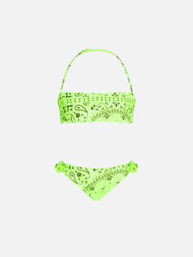 Girl bandeau bikini with fluo yellow bandanna print - MC2 Saint Barth