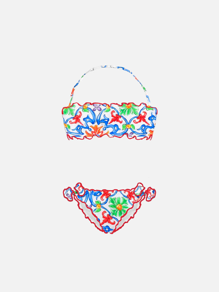 Girl bandeau bikini with majolica print - MC2 Saint Barth
