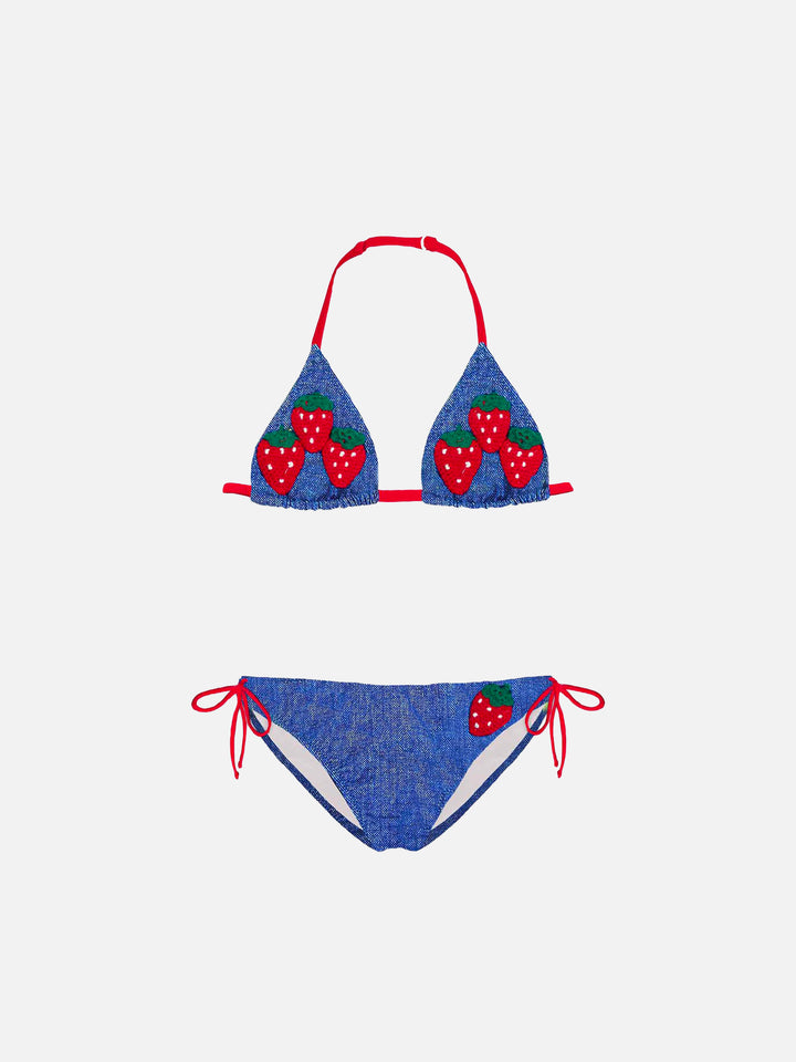 Girl bikini strawberry denim - MC2 Saint Barth
