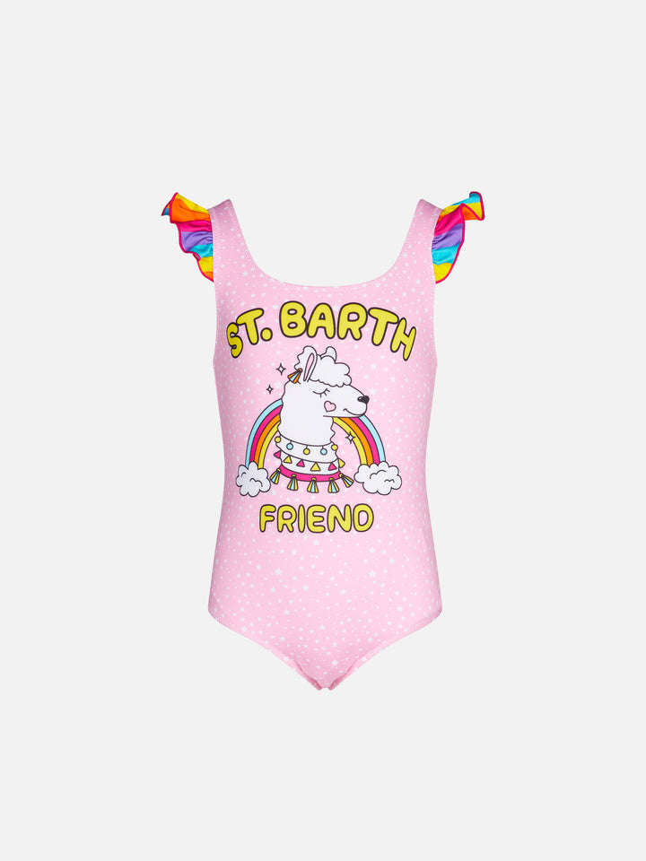 Girl one piece swimsuit with St. Barth Friend print - MC2 Saint Barth