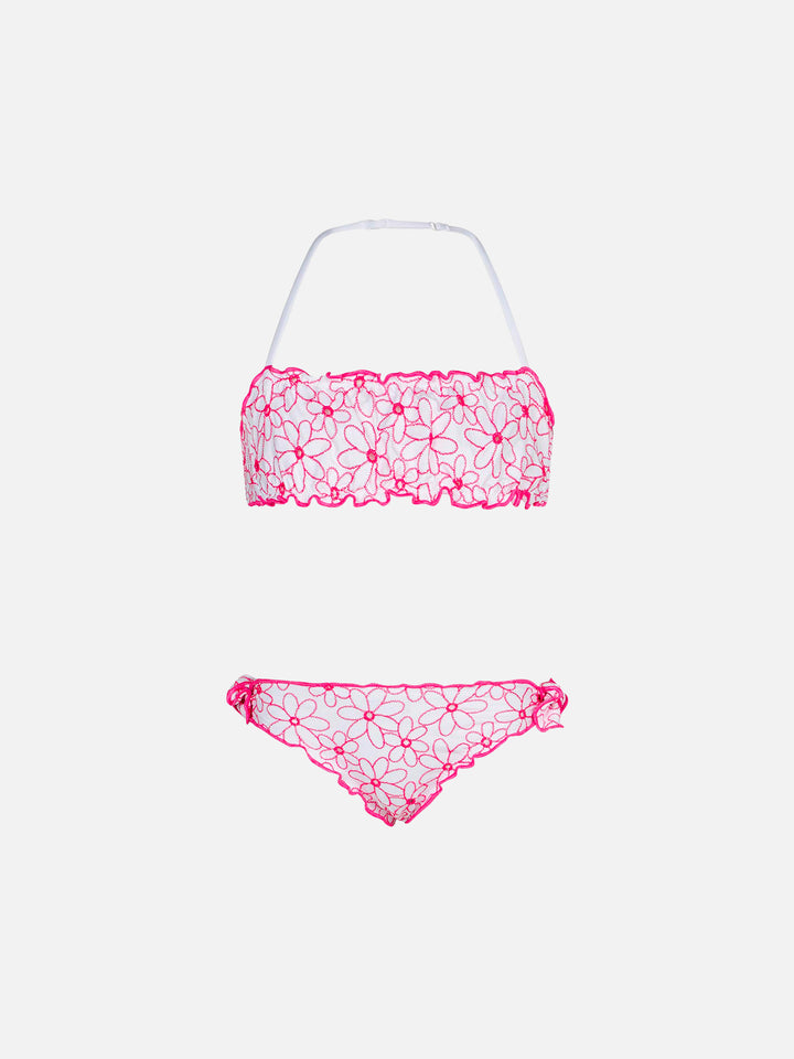Girl bandeau bikini with daisy embroidery - MC2 Saint Barth