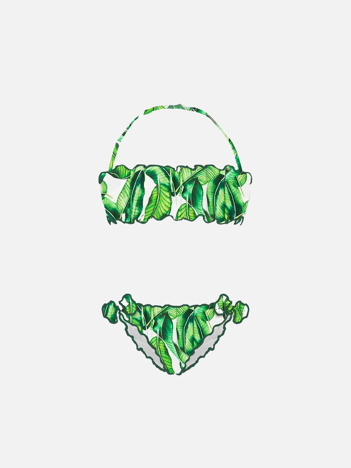 Girl bandeau bikini with banana leaves print - MC2 Saint Barth