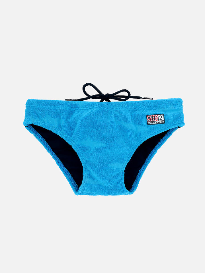 Boy terry swim briefs Billy with sharks embossed print - MC2 Saint Barth