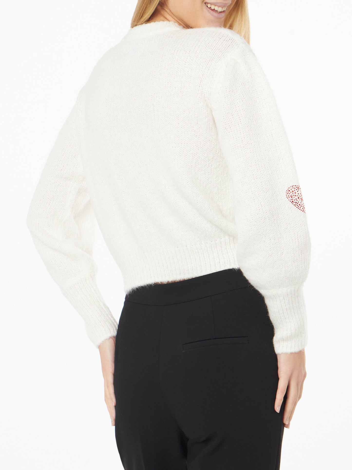 Woman brushed white sweater with rhinestones hearts - MC2 Saint Barth