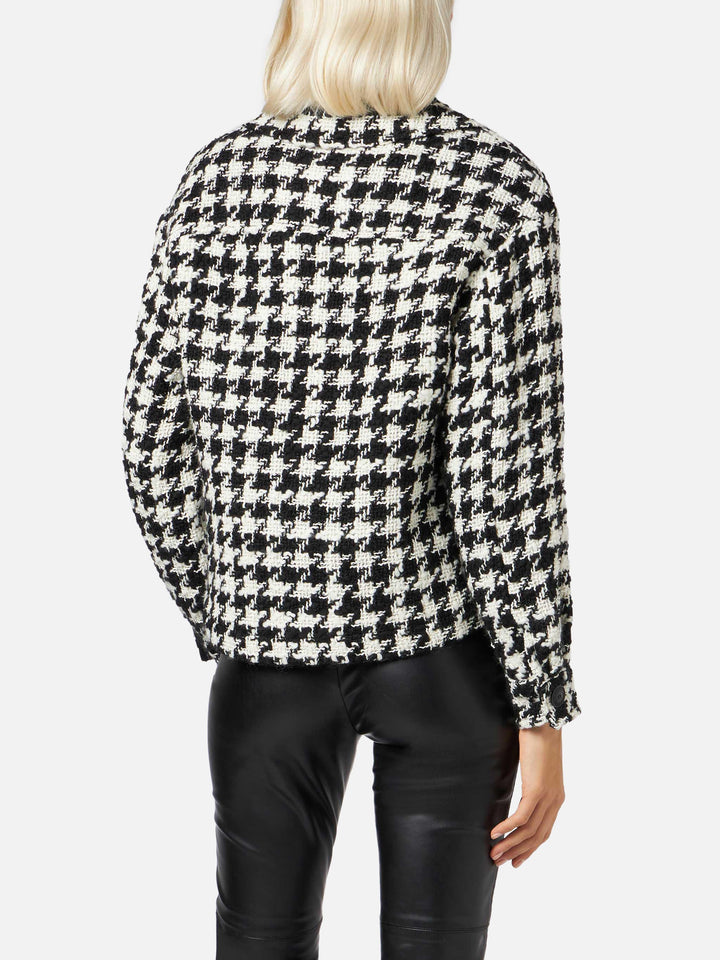 Woman cropped overshirt with pied de poul print