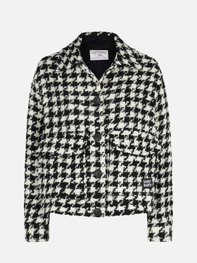 Woman cropped overshirt with pied de poul print