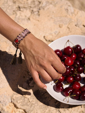Bracciale in tessuto con stampa leopardata con ricamo